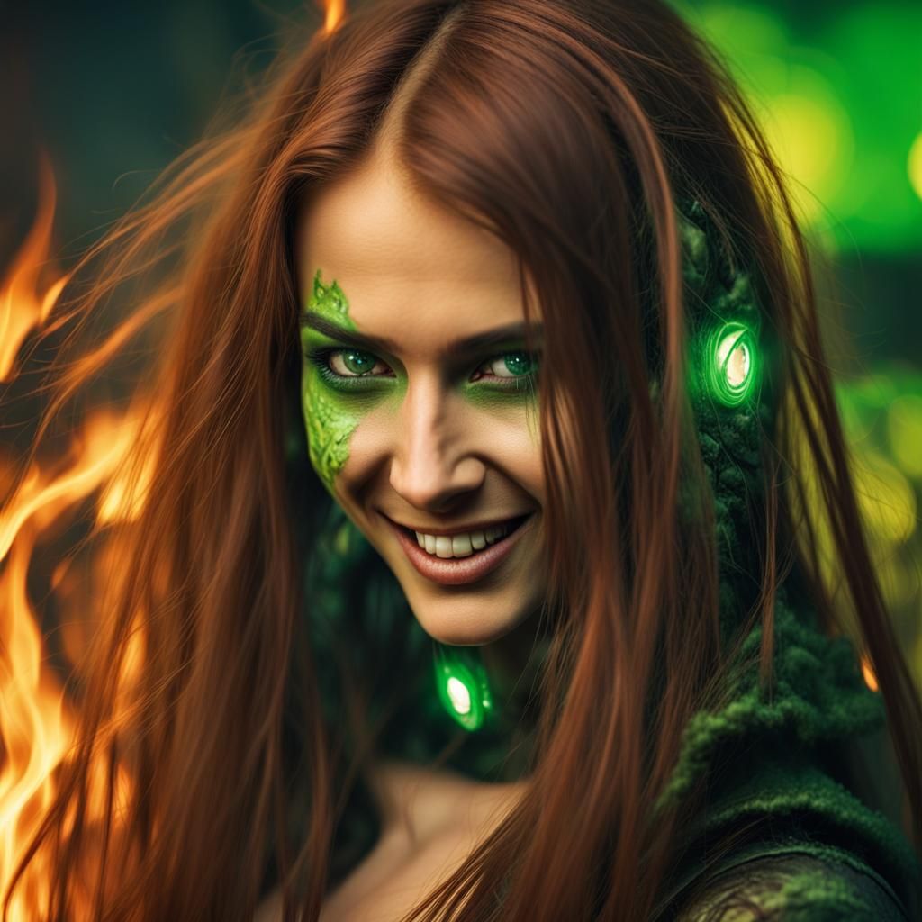 Cyberpunk Woman Dancing in Prague Flames