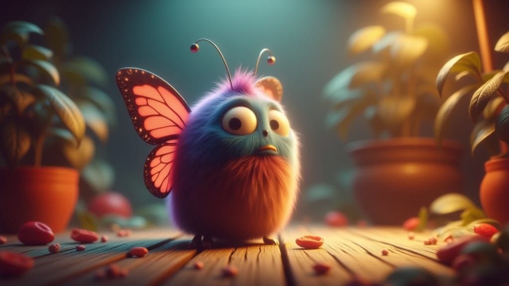 Confused Colorful Butterfly in Vibrant 3D Animation