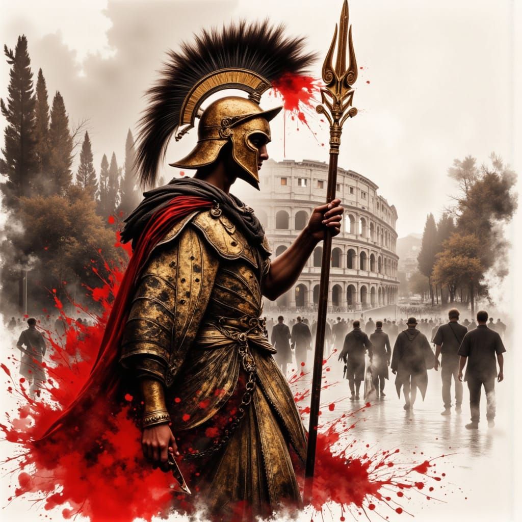 Roman Legionnaire Double Exposure with Colosseum Ruins