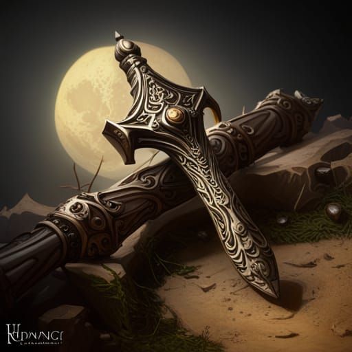 Enjeweled Bone Dagger in Dark Fantasy Style