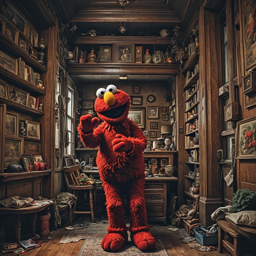 Hyperrealistic Elmo in a House Interior