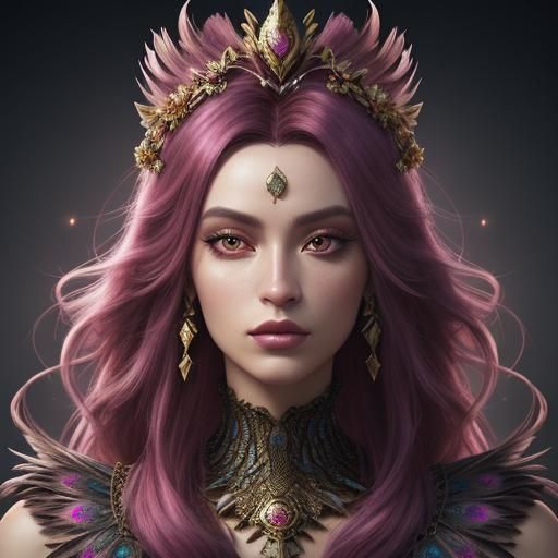 Woman with Peacock Feather Hair: Digital Art
