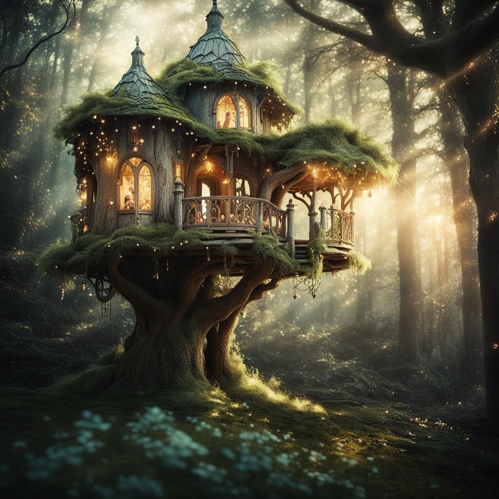 Amazing Treehouse in the Forest for Kids. AI image prompt in my tutorials!