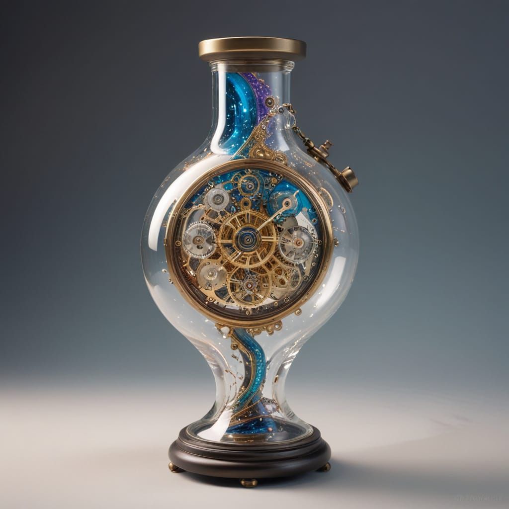 Surreal Glass Clockwork Alchemy Scene