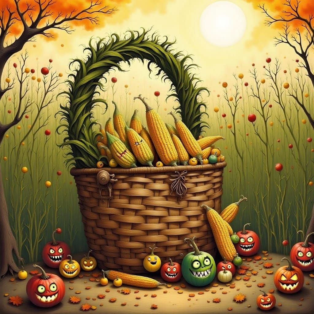 Monstrous Harvest Festival Basket Overflowing with Corn