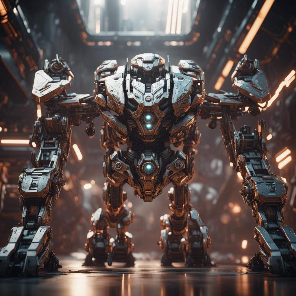 Futuristic Mech Act of Kindness in Sci-Fi Style