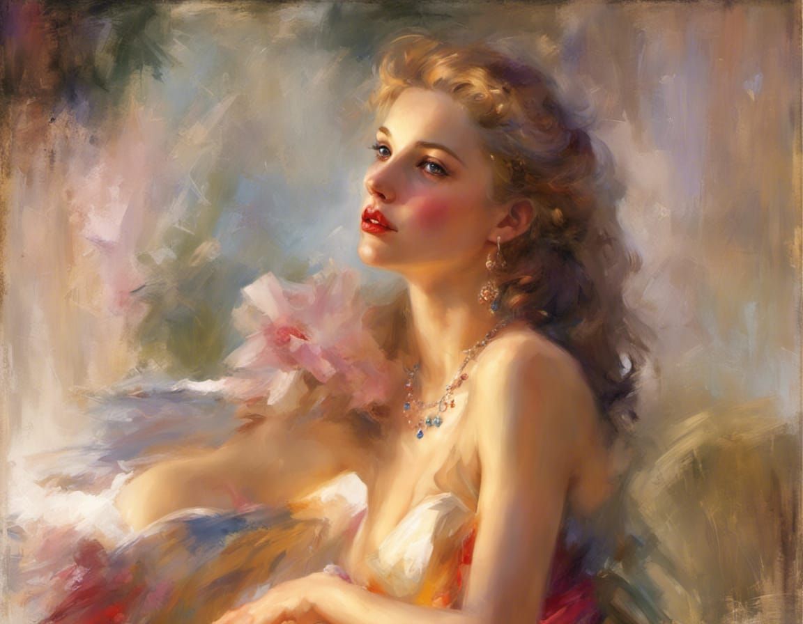 Romantic Woman in Oil Painting Style