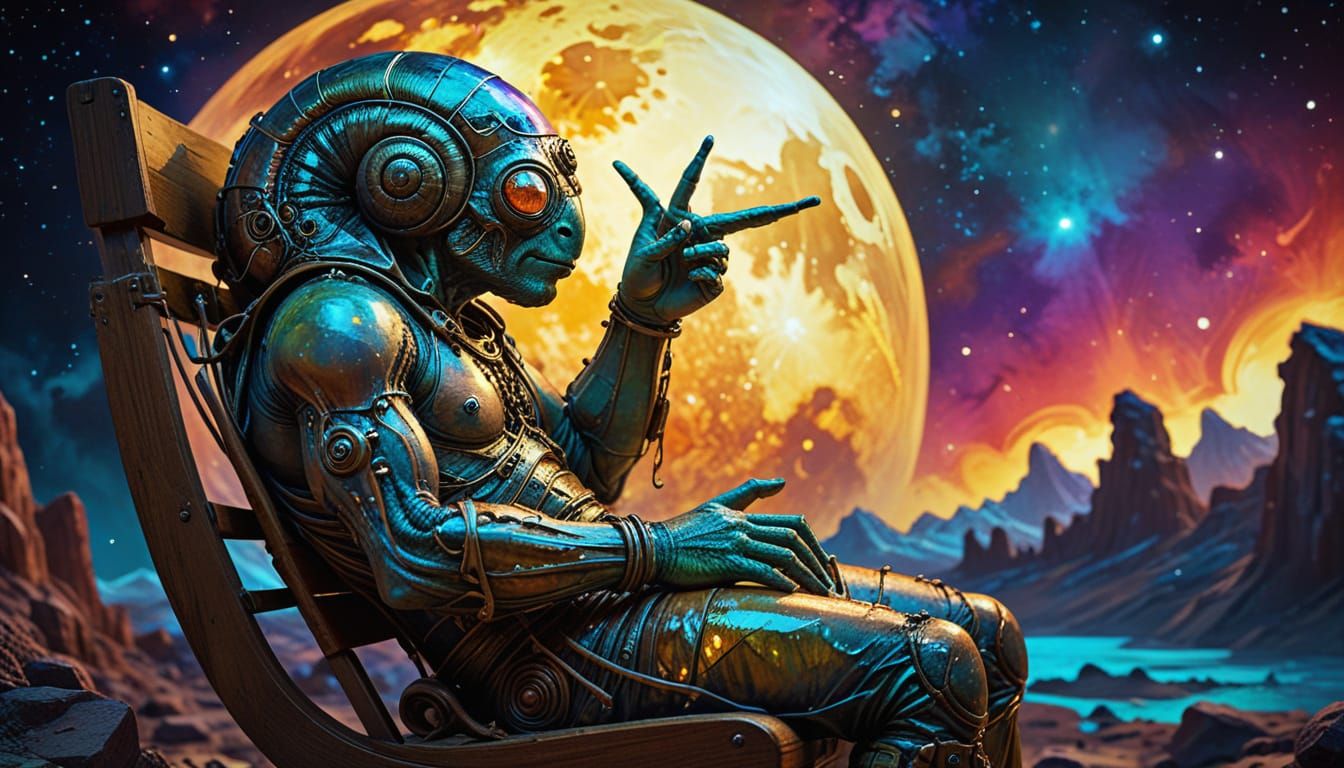 Indignant Snail Alien on the Moon in Watercolor Style