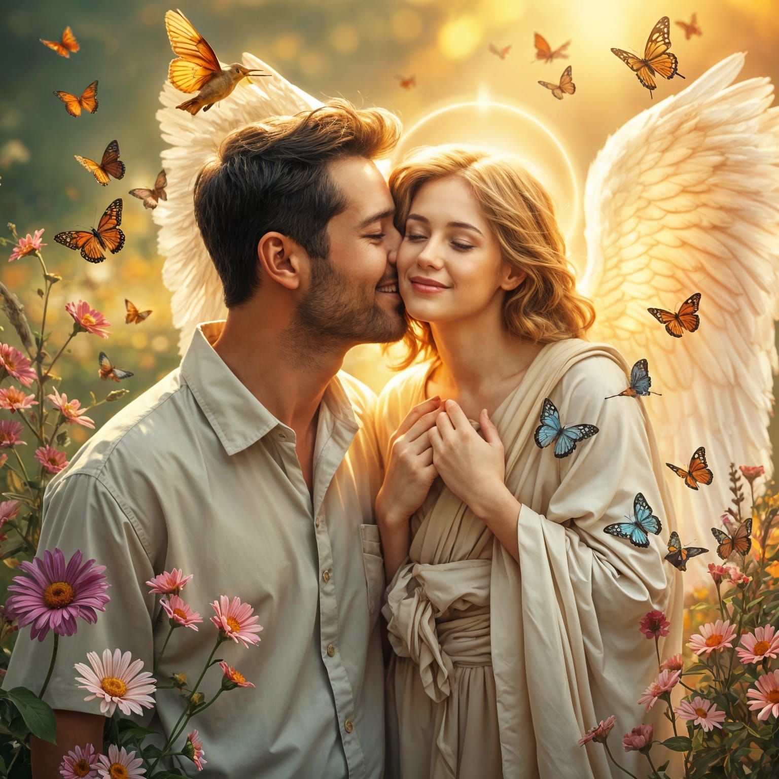 Angel Kissed by Golden Morning Light in Spiritual Art Style