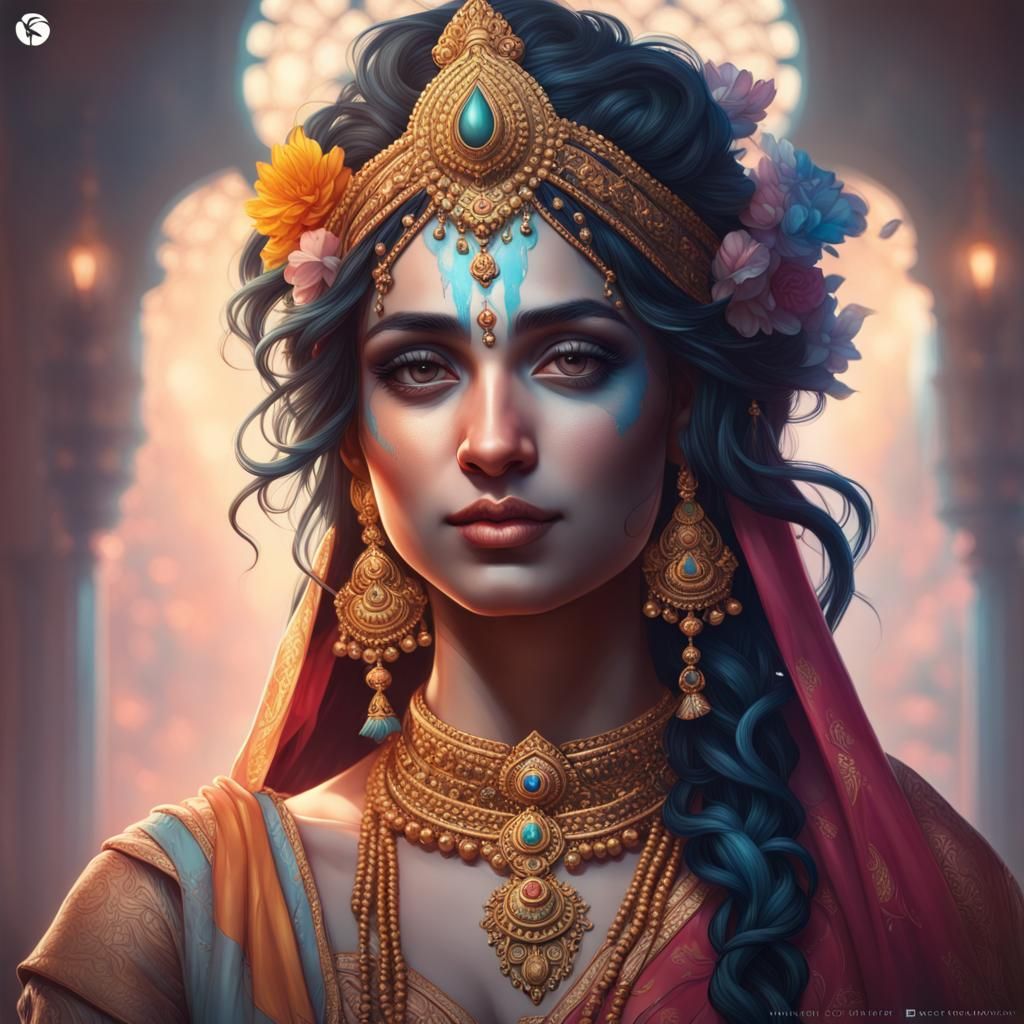 Radiant Radhe Krishna Portrait in Hyperdetailed Style