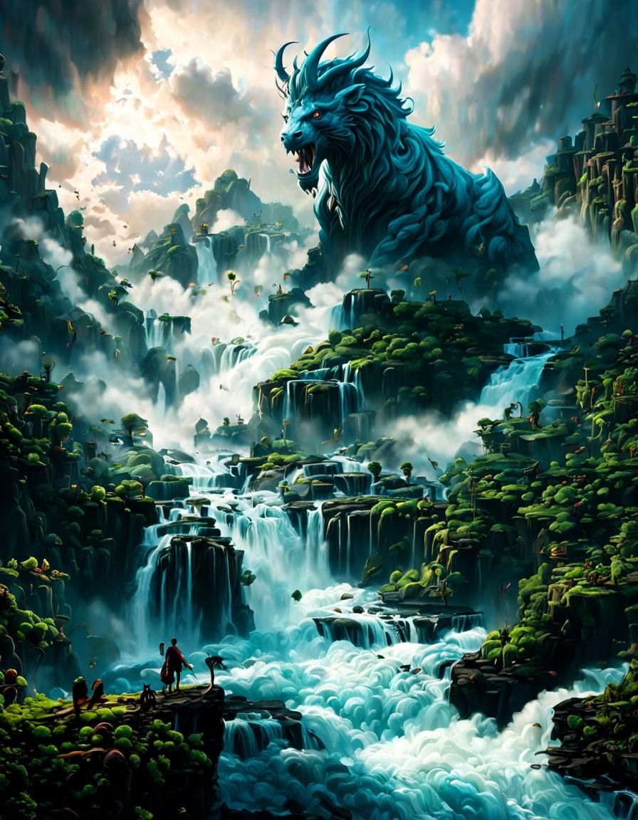 Surreal Mist Giant Emerges from Dream Landscape