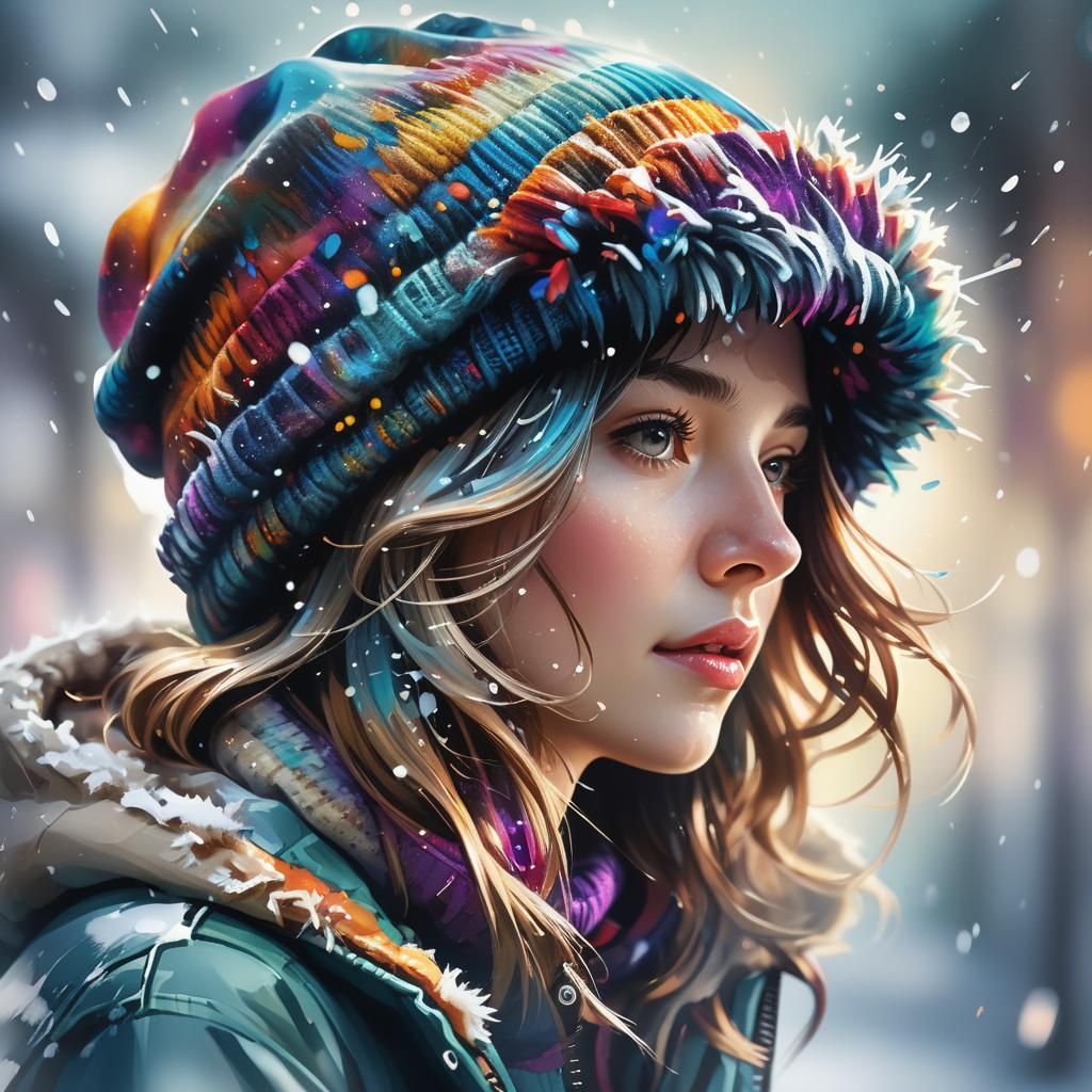 Hyperrealistic Winter Hat Splash Art in 8k