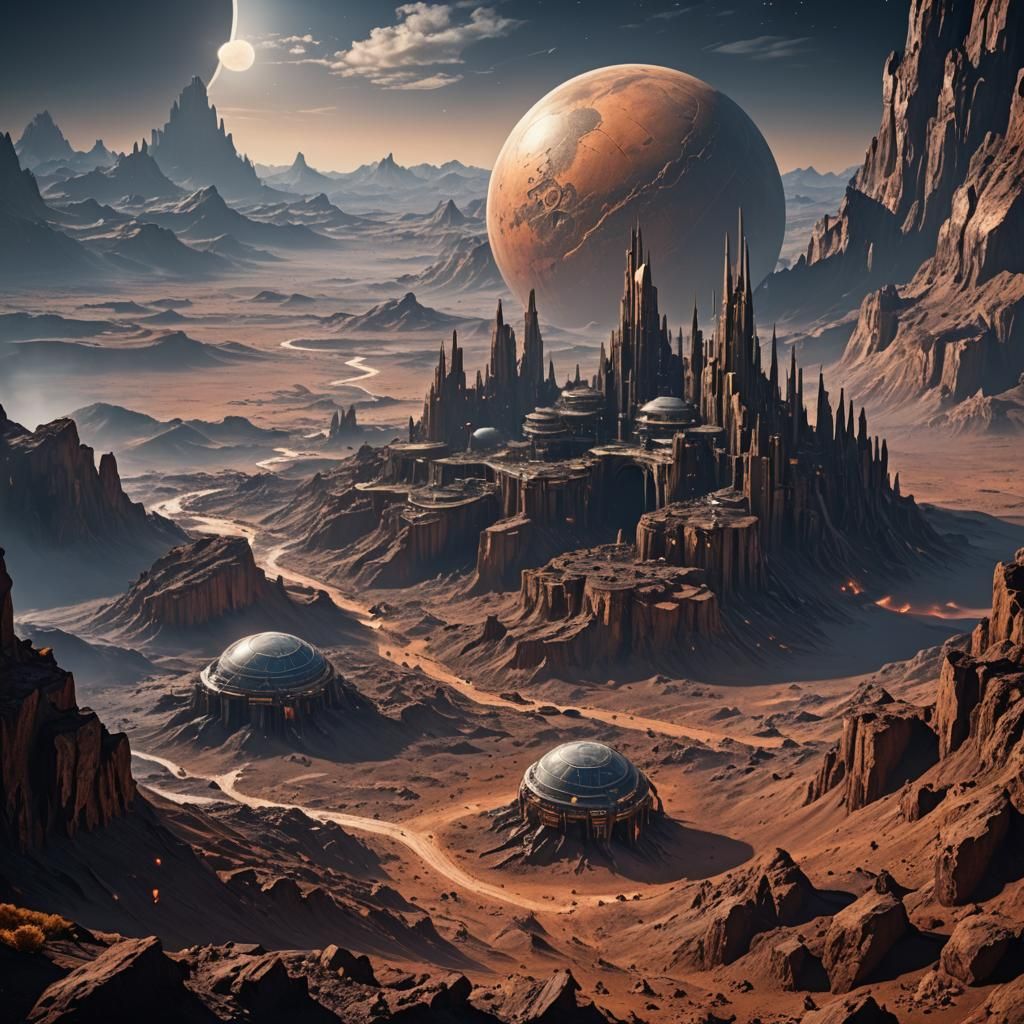 Futuristic City on Titan Moon: Detailed Matte Painting