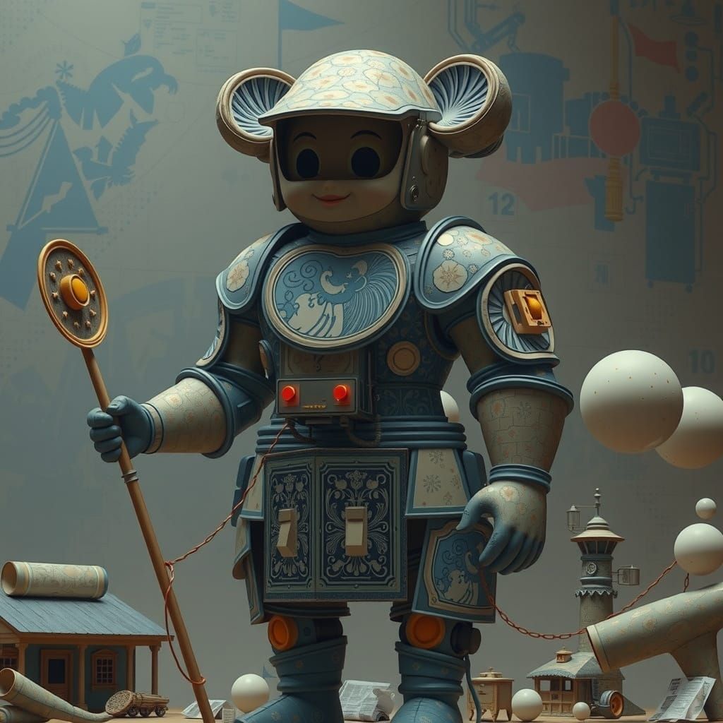 Surreal Linocut Mushroom Sculpture in Whimsical PVC Style