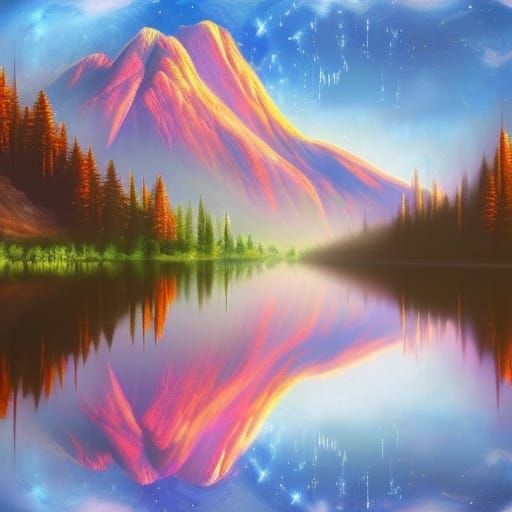 Colorful Mountain Landscape in Gouache Style