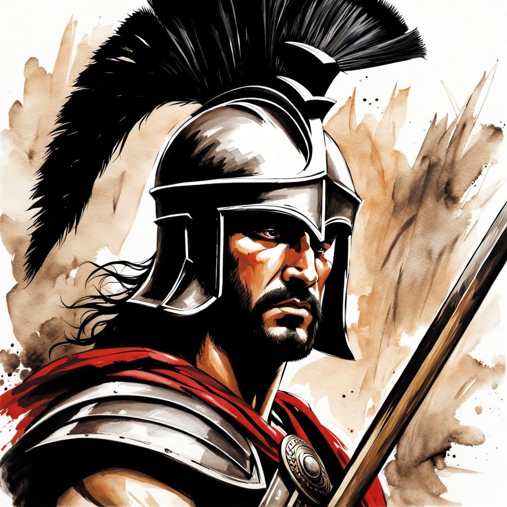 Spartan Hoplite Portrait in Gothic Ink Style
