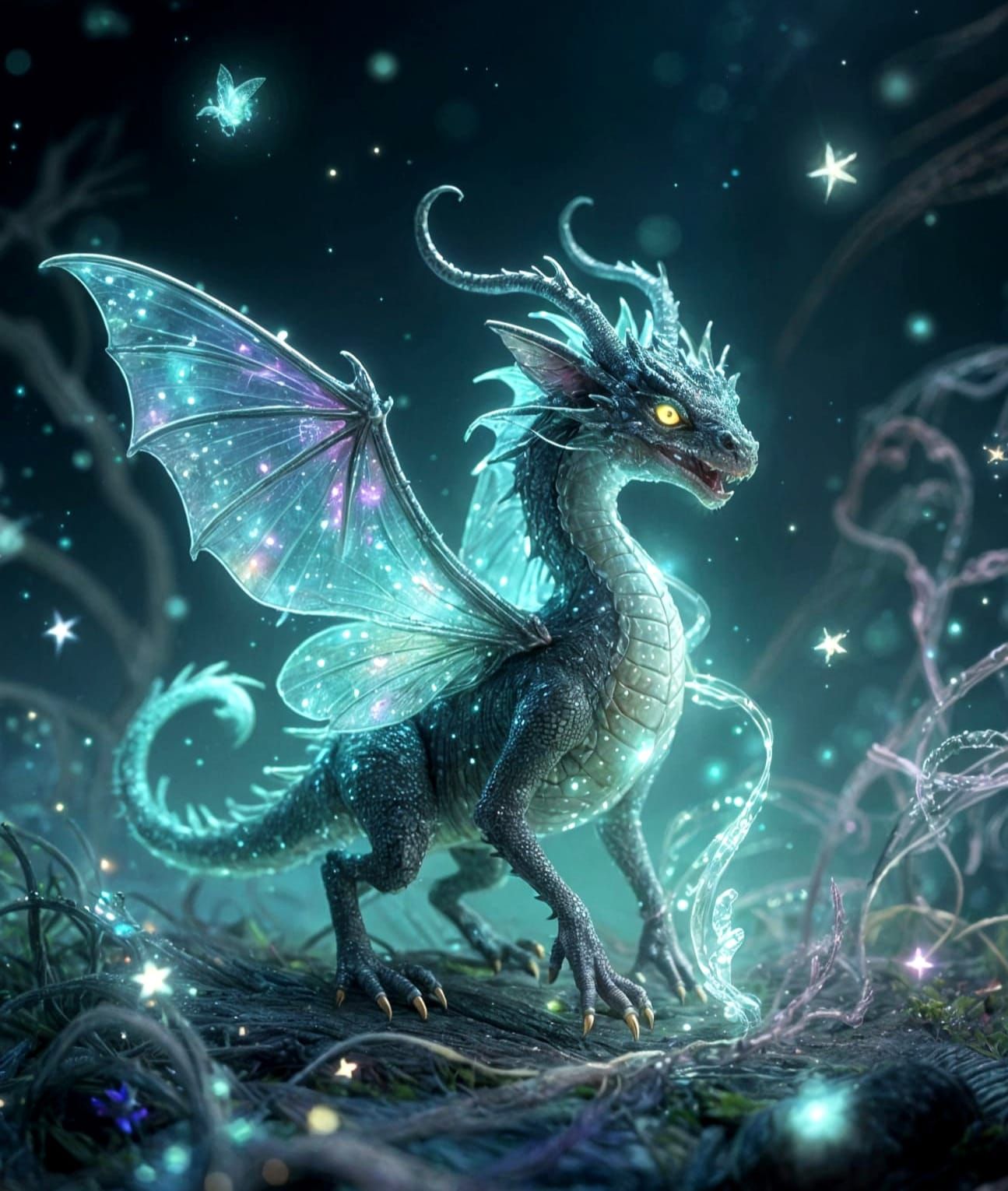 Eldritch Fairy Dragon with Bioluminescent Glow