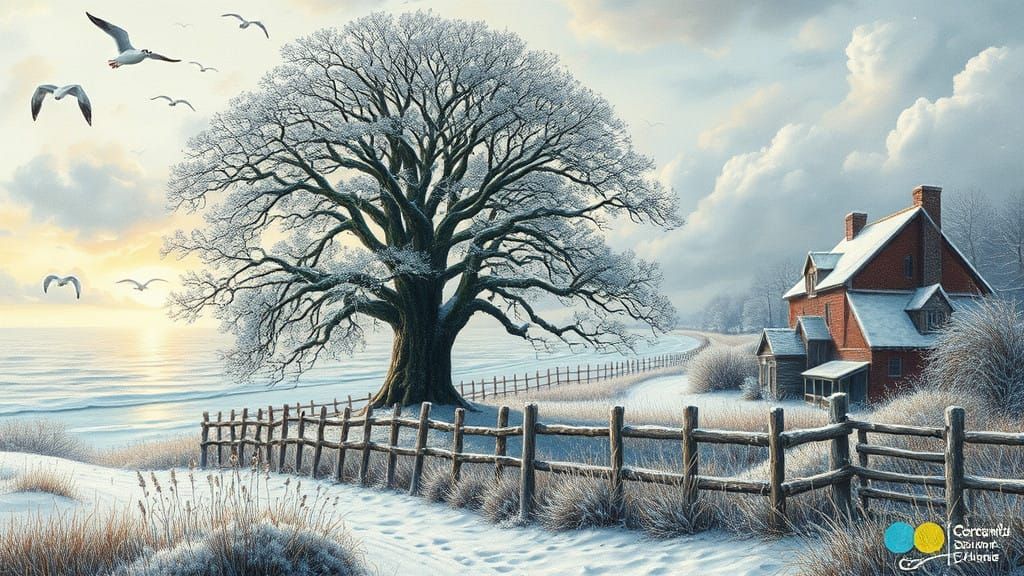 Surreal Oak Tree in Frosty Fantasyland