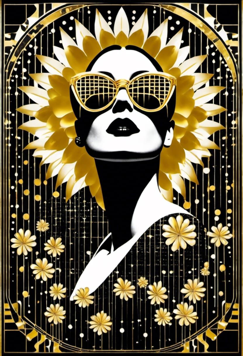 Art Deco Tattoo with Geometric and Floral Elements