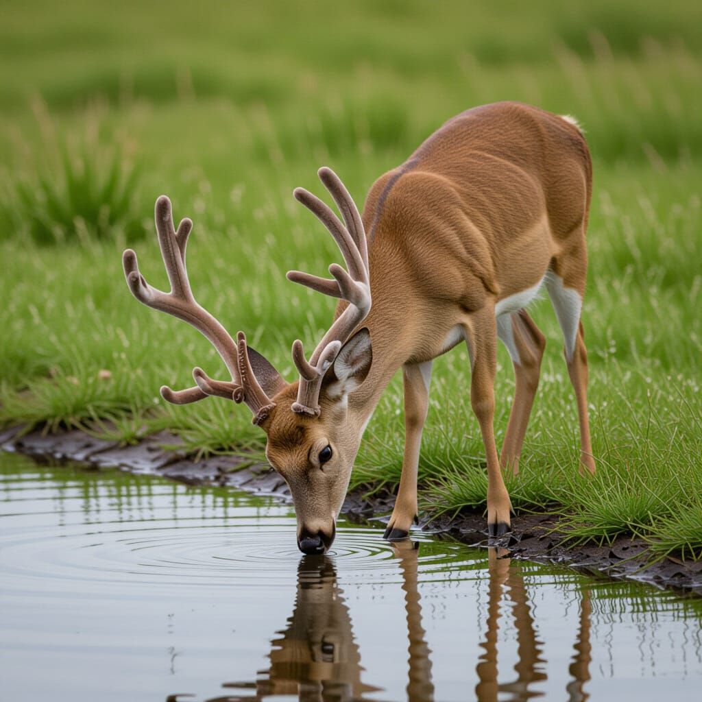 Majestic Deer Quenches Thirst by Water