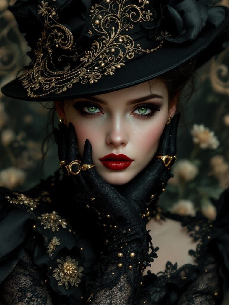 Elegant Gothic Fantasy Portrait in Cyberpunk Aesthetic