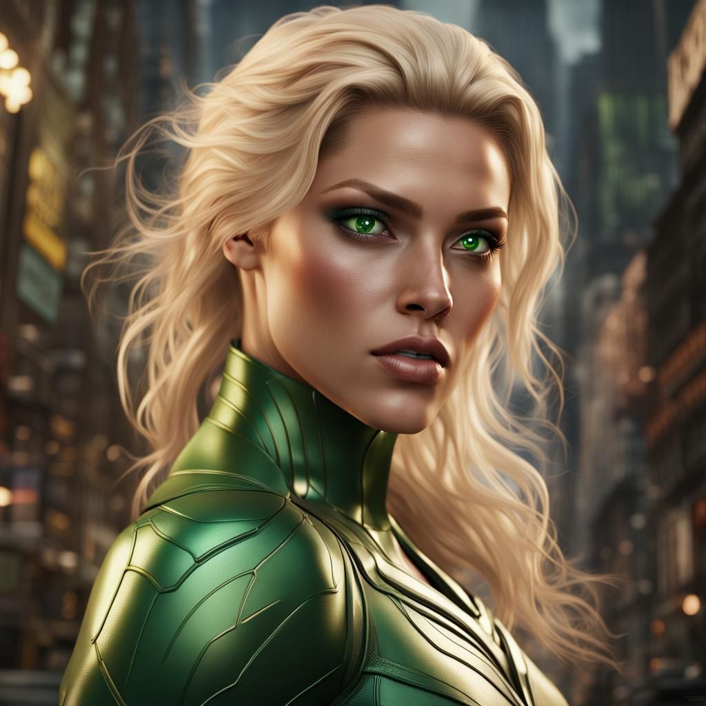 Blonde Marvel Woman: Detailed Fantasy Art