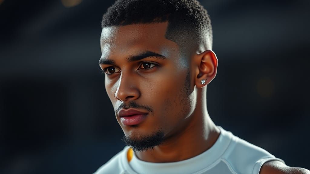 Young Man with Stud Earrings: Detailed Digital Portrait