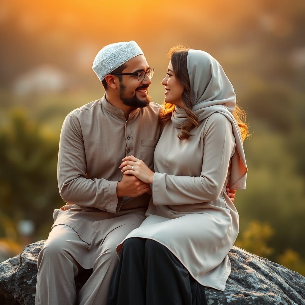 Serene Couple Embracing in Nature's Golden Light