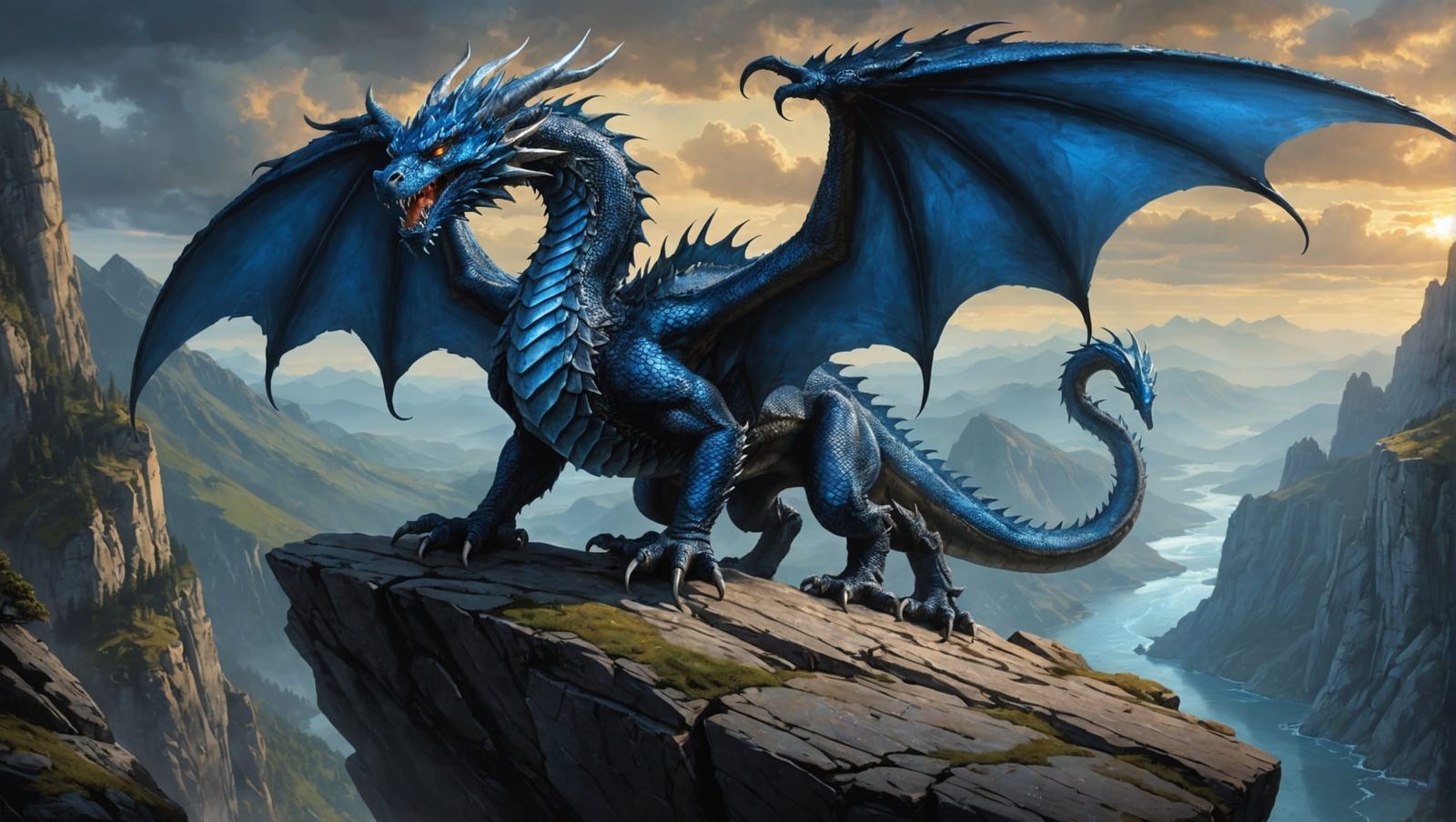 Majestic Dragon Guards Lair in Digital Fantasy Painting