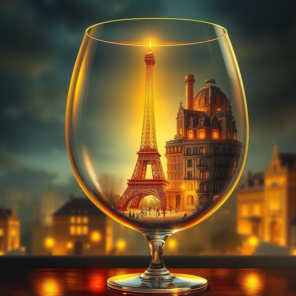 Magical Paris Cityscape Inside a Wine Glass