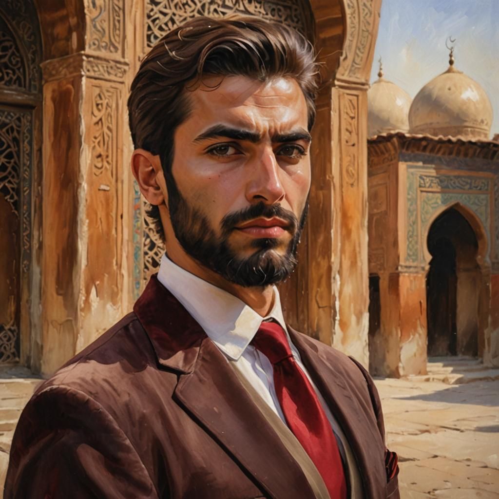 Handsome Man in Velvet Suit, Art Nouveau Portrait