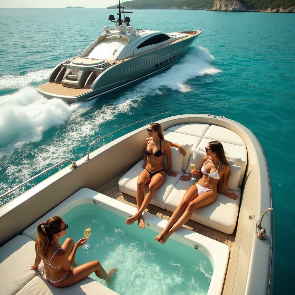 Luxury Yacht Cruising in a Turquoise Inlet