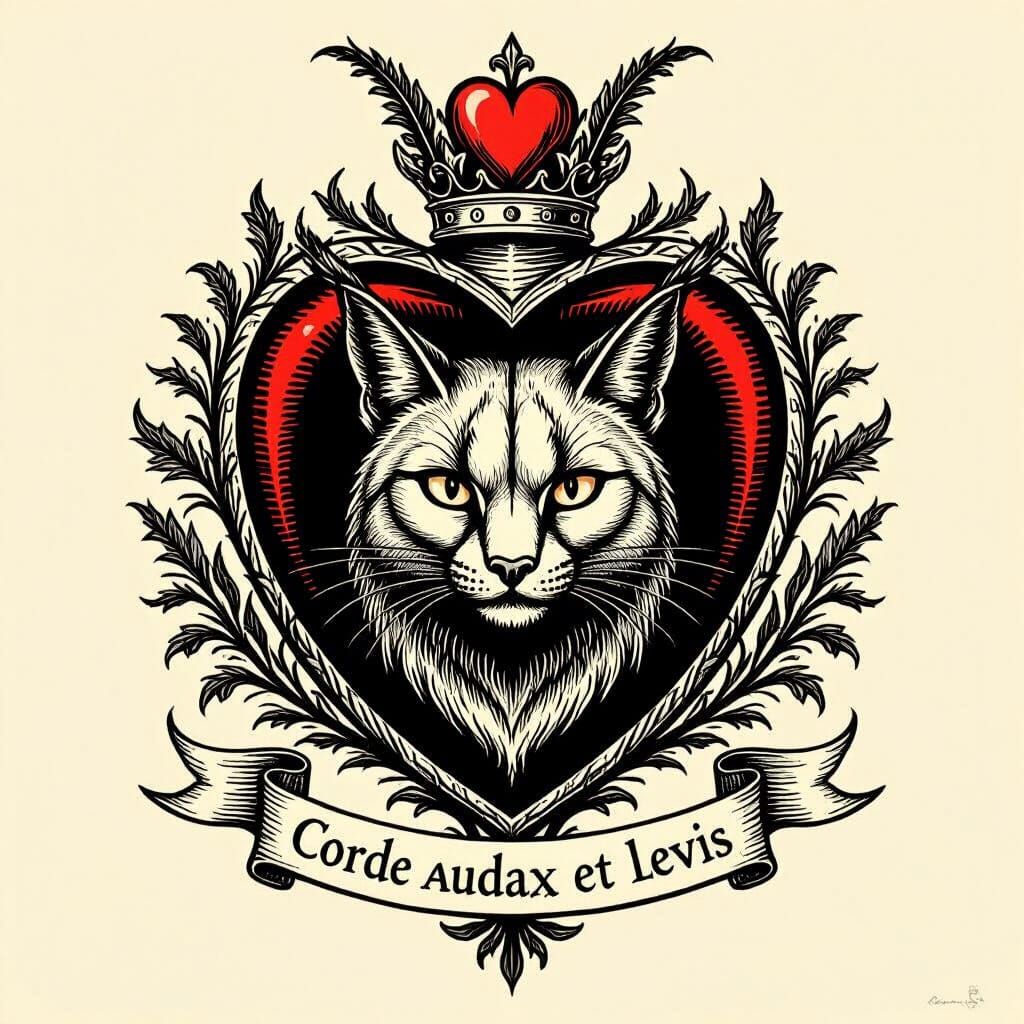 Minimalist Caracal Family Crest in Ink Drawing Style