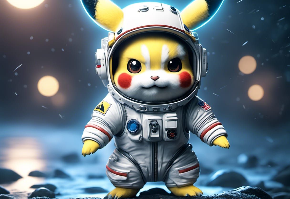 Pikachu in Astronaut Suit in Stormy Weather