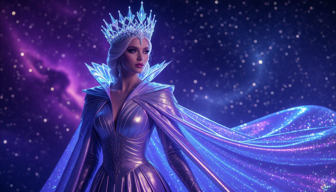 Regal Figure in Holographic Robes with Star Cape