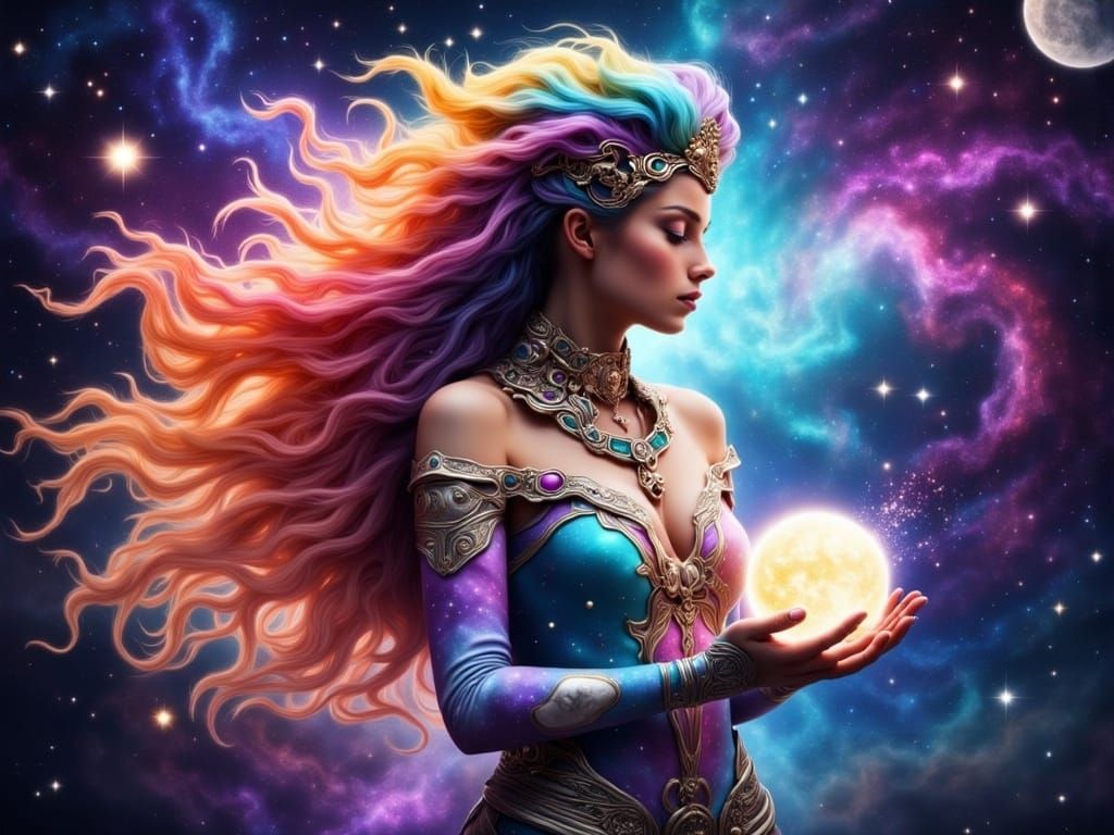 Enchanted Sorceress Basks in Moonlight Radiance