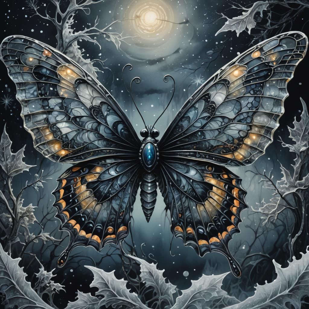 Icy Winter Butterfly in Dark Fantasy Style