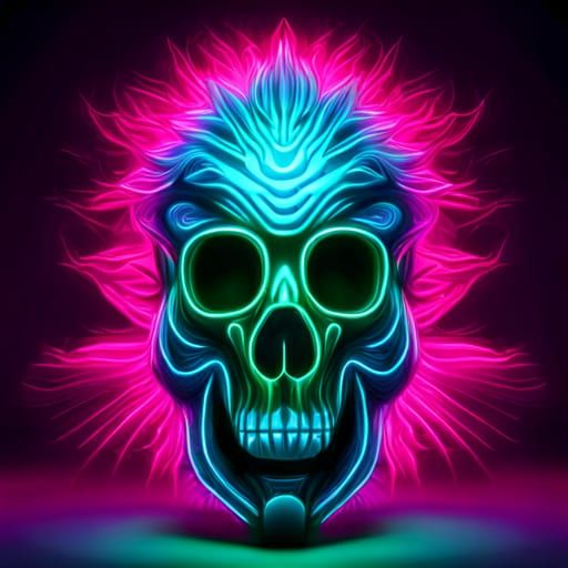 Neon Zebra Skull with Snake Skin and Glowing Eyes