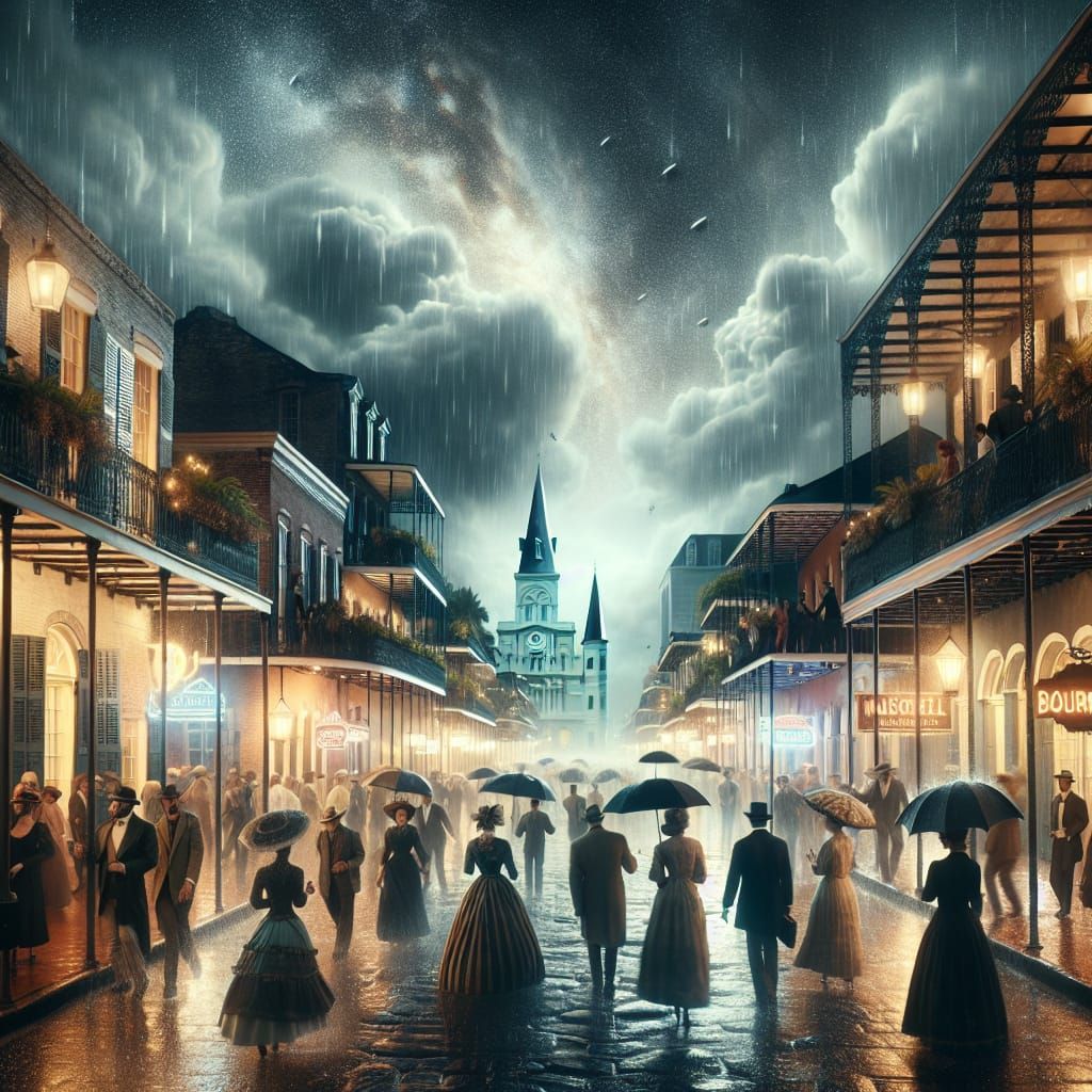 Rainy Night on Bourbon Street, Early 1900s