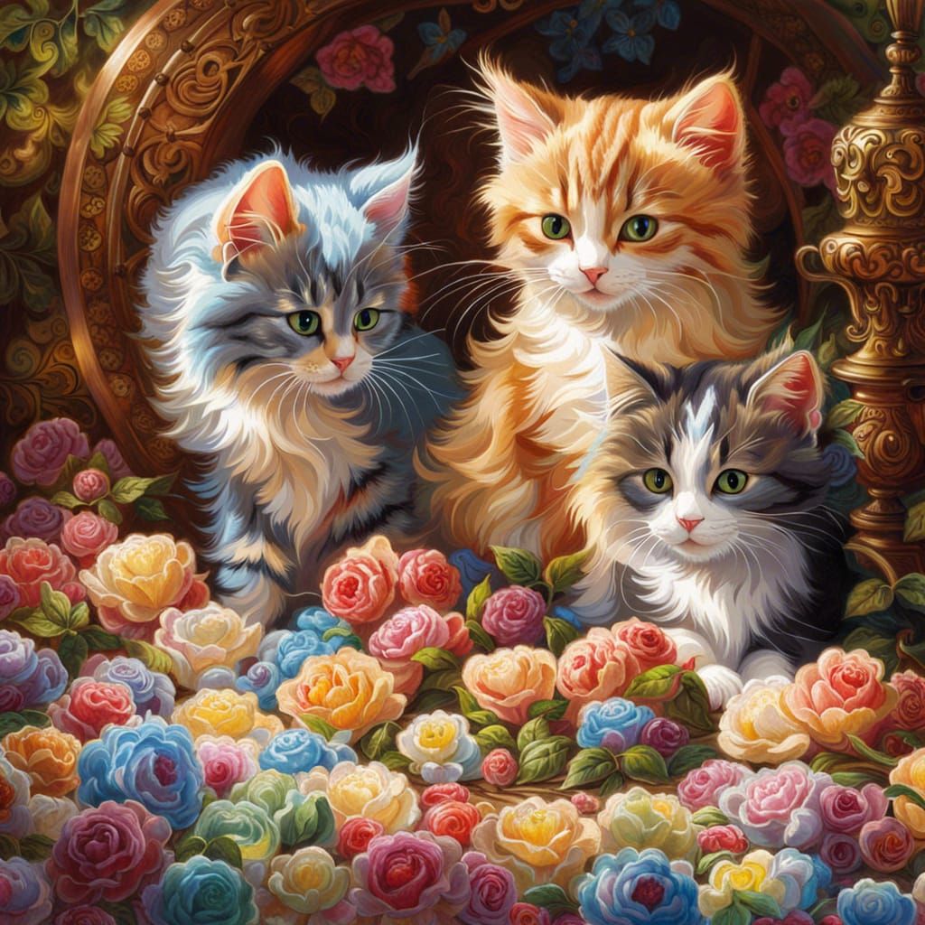 Cute Cats in a Beautiful Flower Garden