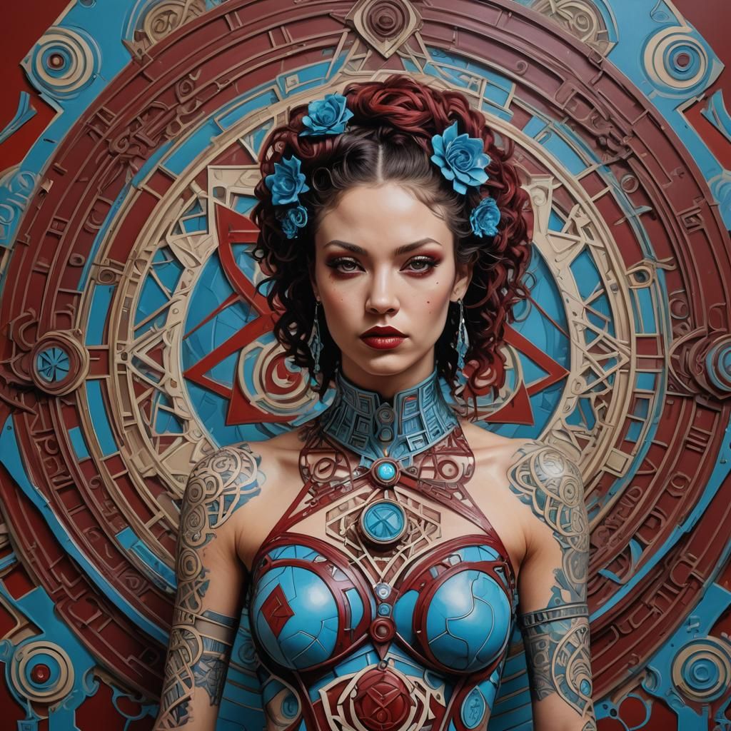 Cyberpunk Goddess Portrait in Red Room