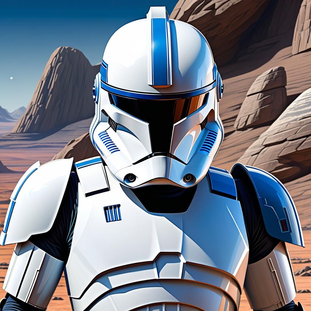 Clone Trooper Line Art Portrait on Rocky Planet