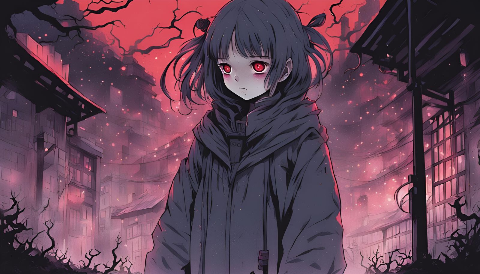 Eerie Demon Girl in Horror Anime Style