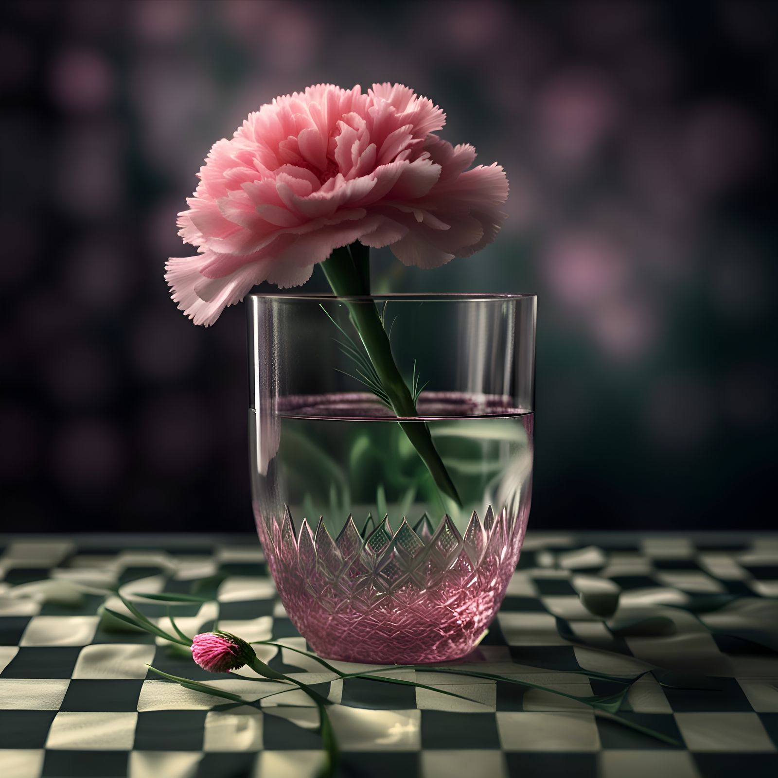 Pink Carnation Still Life in Matte Painting Style