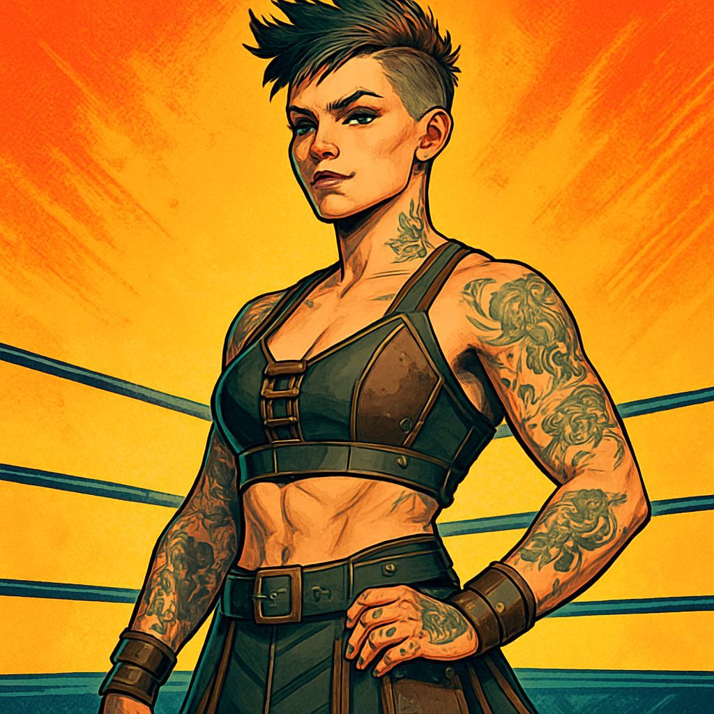 Strong Female Wrestler in Comic Book Style