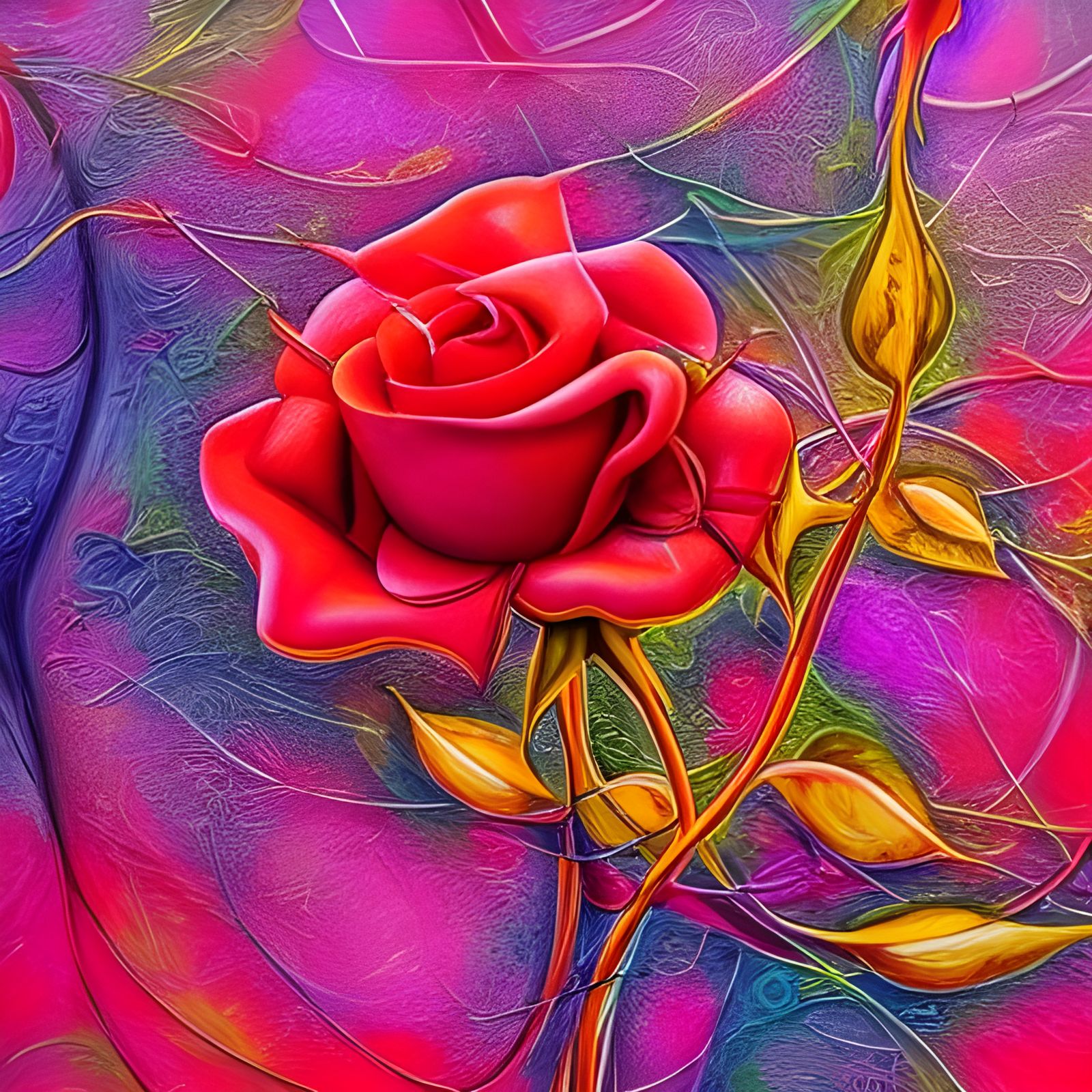 Abstract Rose with Vibrant Petals in Expressionism Style