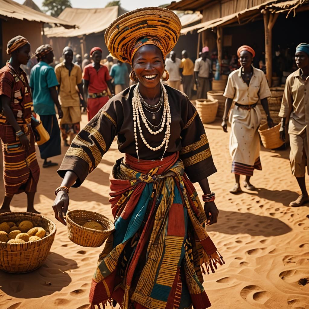 Chadian Woman Dancing in a Bustling Market