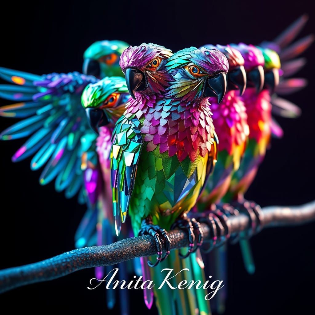 Majestic Seven Parrots in Intricate Jewel-Toned Armor