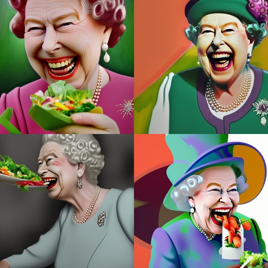 Queen Elizabeth Laughing: Hyperrealistic Splash Art Portrait