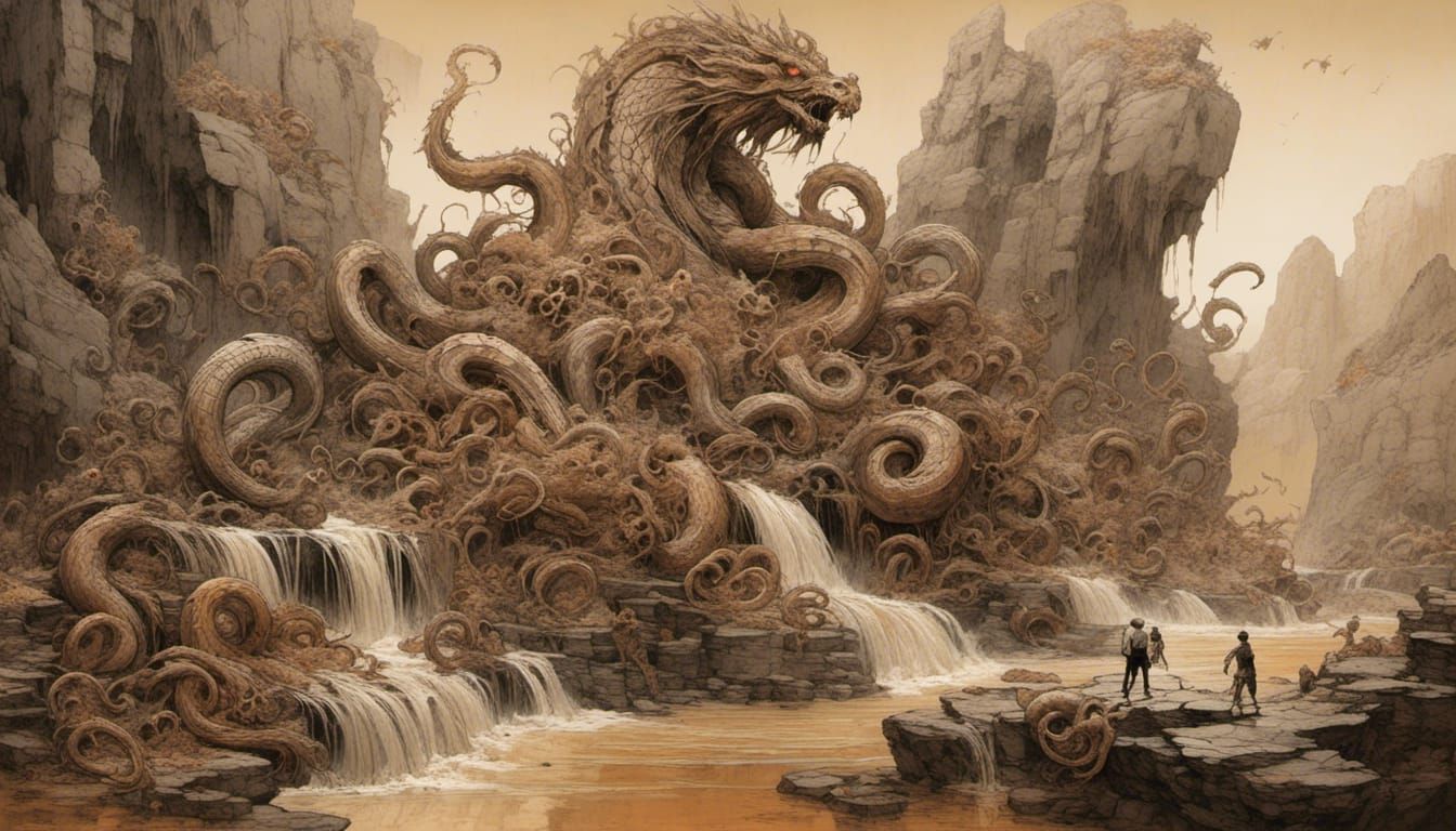 Clay Hydra-Bahamut Hybrid in Earth Tones